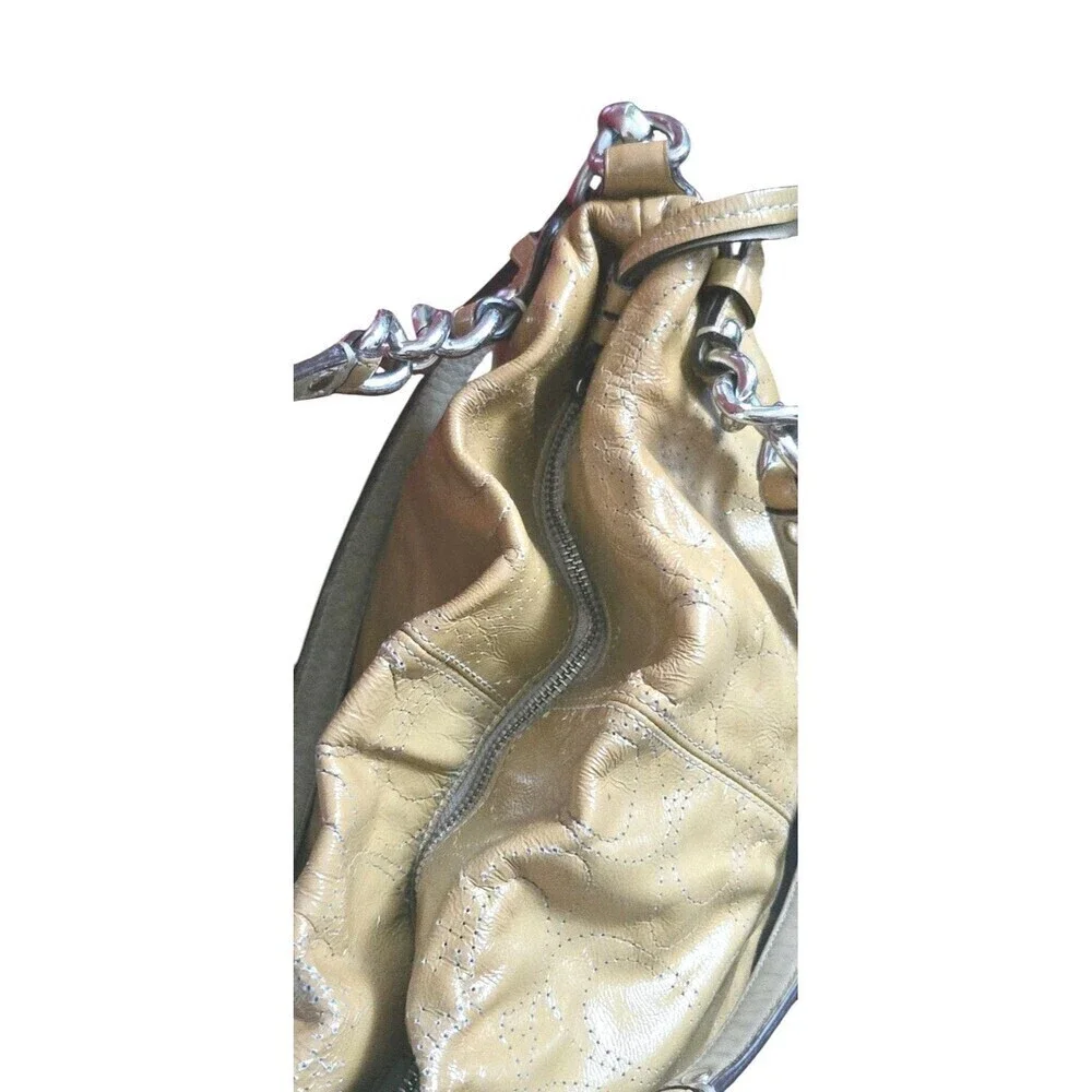 Coach Perforated Patent Leather Shoulder Bag Brook Putty